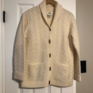 Talbots Petites 100% Wool Shawl Collar Cardigan | Cream Cable Knit | Size S
